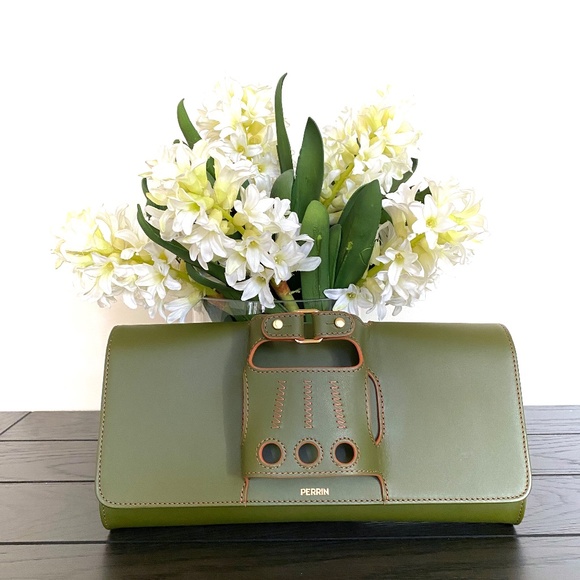 Perrin Paris Jungle Green Le Cabriolet Glove Clutch Bag Limited Edition … - Picture 11 of 16